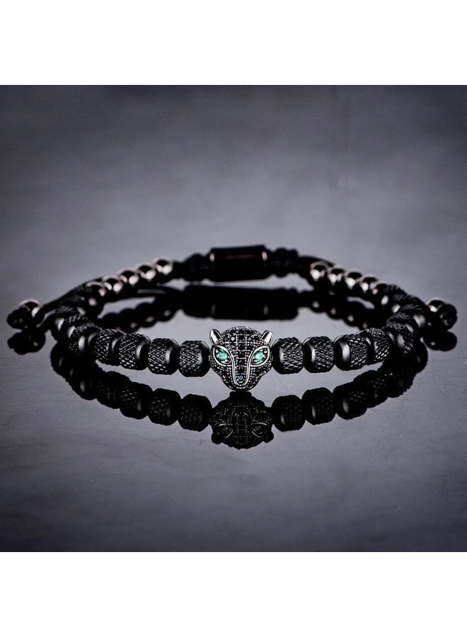AuliceVerse Premium Stainless Steel Mens Bracelet 3-Piece Set, Black Leopard Head Design, 70G Heavy-Duty Style Bracelet for men - Image 2